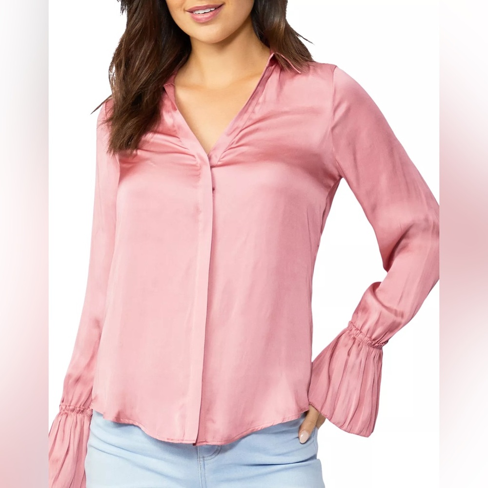 PAIGE Pink Satin Button-Down Blouse